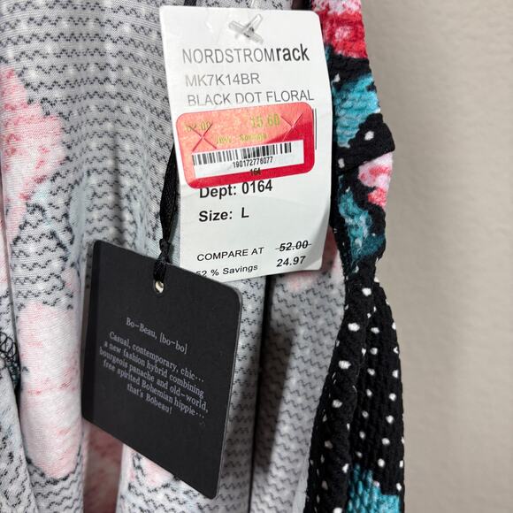 Bobeau Large Asymmetric Ruffled Midi A Line Skirt Black Dot Floral High Waisted - Picture 7 of 9